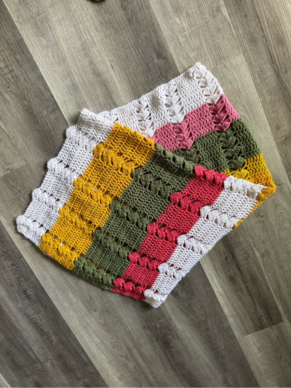 Handmade Crochet Afghan Throw Blanket Mustard Green Coral Boho